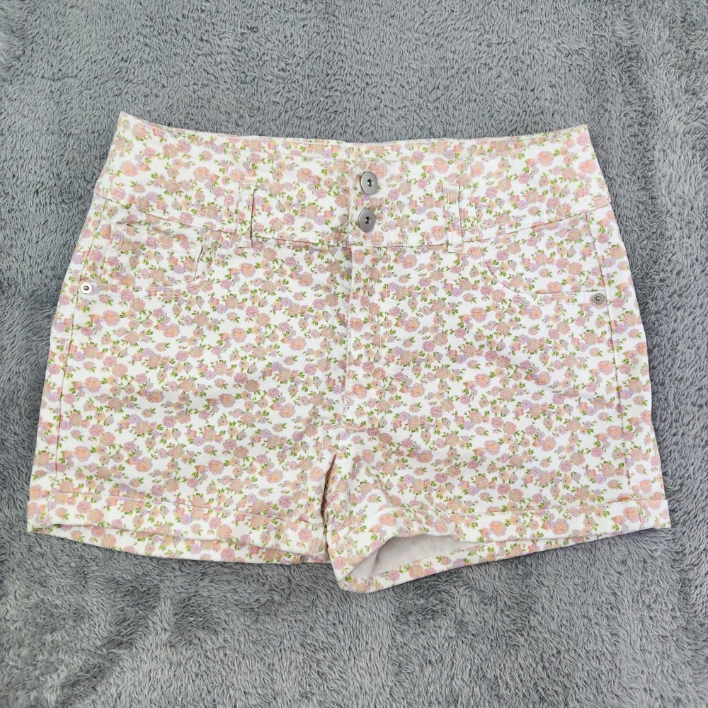 No Boundaries Shorts Women 15 White Floral Denim 14 3247 RA 5 Pocket Stretch